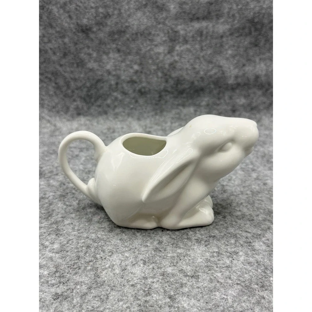White Ceramic Bunny Rabbit Creamer Figural Easter Spring Small Milk Pitcher
